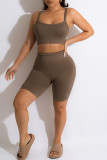 White Casual Sportswear Solid Backless Spaghetti Strap Sleeveless Two Pieces