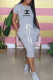 Grey Fashion Casual Print Letter O Neck One Step Skirt Dresses