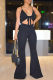Black Sexy Casual Solid Bandage Hollowed Out Backless Spaghetti Strap Boot Cut Jumpsuits