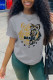 Grey Fashion Casual Print Patchwork O Neck T-Shirts