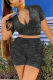 Black Fashion Casual Print Basic Zipper Collar Short Sleeve Two Pieces