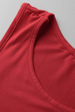 Red Casual Print Bandage Patchwork Fold O Neck One Step Skirt Dresses