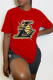 Red Fashion Street Print Patchwork O Neck T-Shirts