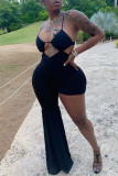 Rose Red Fashion Sexy Solid Hollowed Out Backless Asymmetrical Spaghetti Strap Skinny Jumpsuits