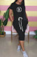 Black Fashion Casual Print Letter O Neck One Step Skirt Dresses