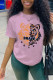 Pink Fashion Casual Print Patchwork O Neck T-Shirts