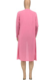 Pink Casual Solid Split Joint U Neck Long Sleeve Three Pieces