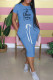 Baby Blue Fashion Casual Print Letter O Neck Dresses