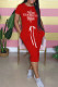 Red Fashion Casual Print Letter O Neck One Step Skirt Dresses