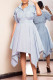Light Blue Casual Striped Print Split Joint Asymmetrical Turndown Collar Irregular Dress Dresses