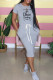 Grey Fashion Casual Print Letter O Neck Dresses