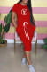 Red Fashion Casual Print Letter O Neck One Step Skirt Dresses