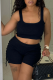 Black Sexy Solid Hollowed Out Square Collar Sleeveless Two Pieces
