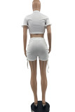 Pink Fashion Casual Solid Hollowed Out Patchwork Turtleneck Short Sleeve Two Pieces