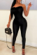 Black Fashion Sexy Solid Patchwork Backless Strapless Skinny Jumpsuits
