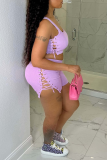 Light Color Sexy Solid Hollowed Out Square Collar Sleeveless Two Pieces