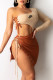 Brown Fashion Sexy Print Patchwork One Shoulder One Step Skirt Dresses