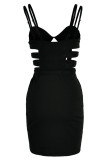 Red Fashion Sexy Solid Hollowed Out Patchwork Backless Spaghetti Strap Sleeveless Dress Dresses