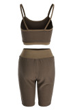 White Casual Sportswear Solid Backless Spaghetti Strap Sleeveless Two Pieces