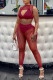 Burgundy Sexy Solid Patchwork See-through O Neck Sleeveless Two Pieces