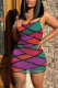 Colour Sexy Street Print Patchwork Backless Spaghetti Strap Pencil Skirt Dresses
