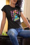 White Fashion Street Print Patchwork Letter O Neck T-Shirts