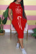 Red Fashion Casual Print Letter O Neck Dresses