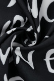Black Fashion Casual Letter Print Basic Turndown Collar Shirt Dress Dresses