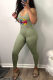 Light Green Fashion Casual Letter Lips Printed Backless Spaghetti Strap Skinny Jumpsuits