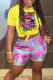 Yellow Casual Street Print Patchwork O Neck Short Sleeve Two Pieces