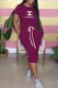 Fuchsia Fashion Casual Print Letter O Neck One Step Skirt Dresses