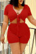 Red Fashion Casual Solid Bandage V Neck Short Sleeve Two Pieces
