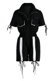 Red Fashion Casual Patchwork Solid Draw String Frenulum Turndown Collar Regular Romper
