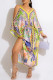 Yellow Sexy Print Bandage Patchwork Slit Spaghetti Strap Dresses