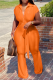 Orange Fashion Solid Bandage Turndown Collar Boot Cut Jumpsuits