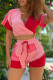 Pink Casual Solid Patchwork V Neck Short Sleeve Two Pieces