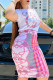 Pink Fashion Casual Print Patchwork O Neck Short Sleeve Two Pieces