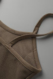 White Casual Sportswear Solid Backless Spaghetti Strap Sleeveless Two Pieces