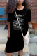 Black Fashion Casual Print Letter O Neck One Step Skirt Dresses