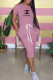 Pink Fashion Casual Print Letter O Neck One Step Skirt Dresses