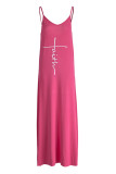 Coffee Sexy Casual Print Backless Spaghetti Strap Long Dress