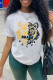 White Fashion Casual Print Patchwork O Neck T-Shirts