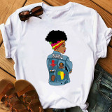 White Red Fashion Casual Print Basic O Neck T-Shirts