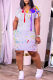 Grey Fashion Casual Print Basic V Neck Short Sleeve Dress