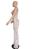 White Fashion Casual Print Bandage Backless Spaghetti Strap Regular Jumpsuits