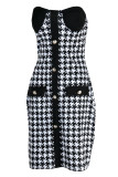 Black Sexy Print Patchwork Buckle Strapless One Step Skirt Dresses