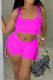 Fuchsia Sexy Solid Hollowed Out Square Collar Sleeveless Two Pieces