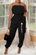 Black Fashion Street Print Letter Strapless Jumpsuits