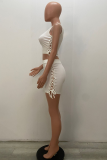 Light Color Sexy Solid Hollowed Out Square Collar Sleeveless Two Pieces