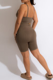 White Casual Sportswear Solid Backless Spaghetti Strap Sleeveless Two Pieces